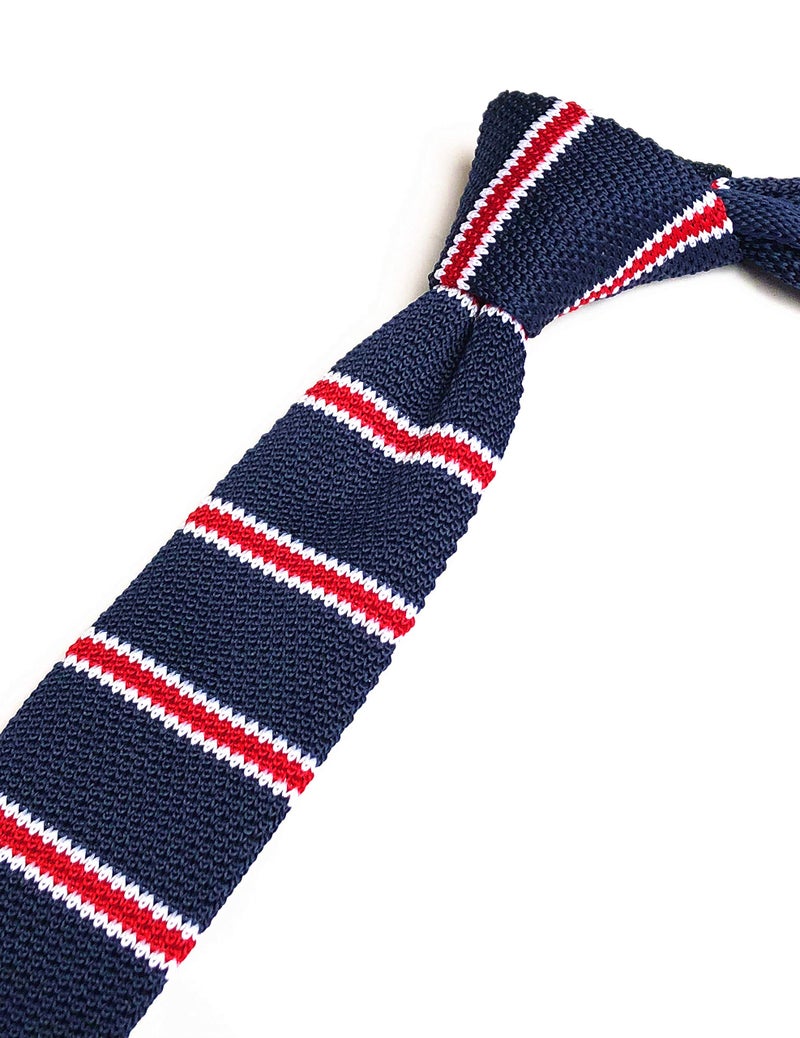 Secdtie Men's Stripe Navy Blue Woven Casual Preppy Stylish Tie Necktie Skinny 2.2" Flat-end Smart Sock Ties - Image 4